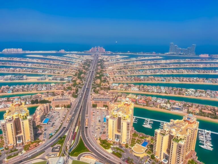 Aerial view of Palm Jumeirah luxury villas in Dubai.